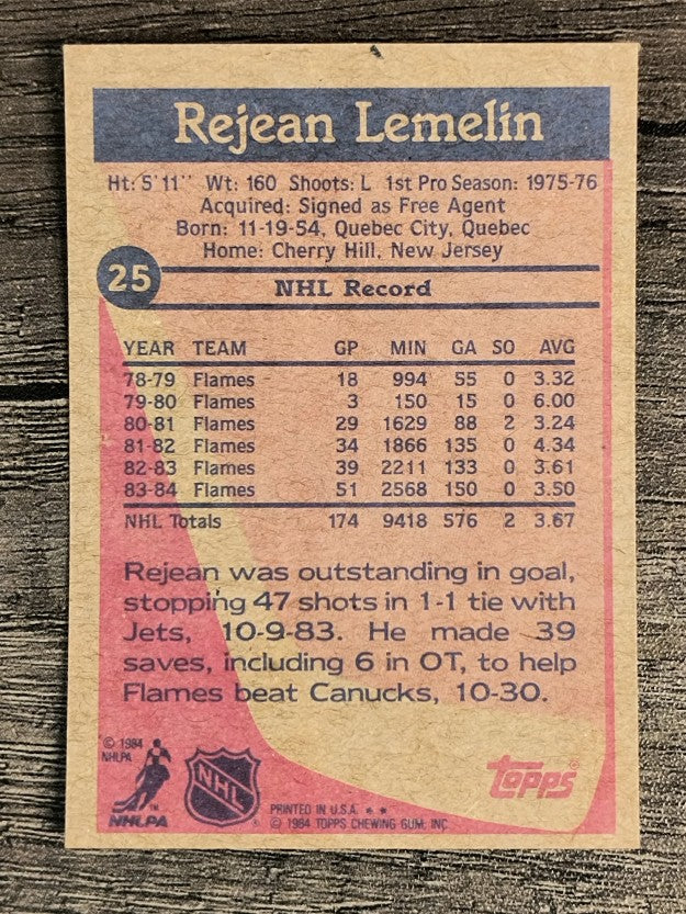 1984-85 Topps #25 Rejean Lemelin SP