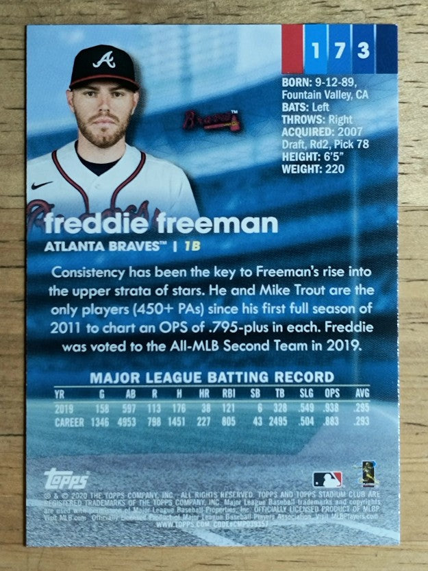 2020 Stadium Club #173 Freddie Freeman
