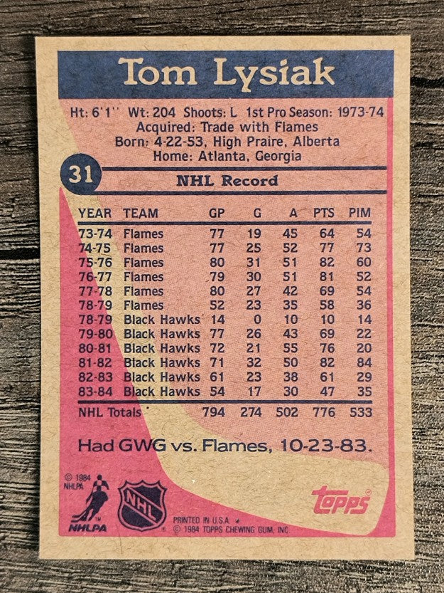 1984-85 Topps #31 Tom Lysiak