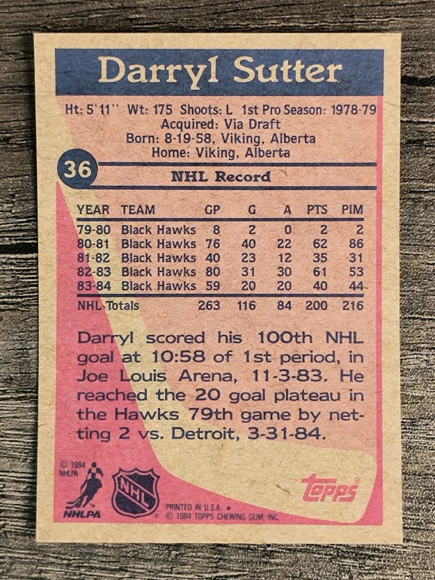 1984-85 Topps #36 Darryl Sutter
