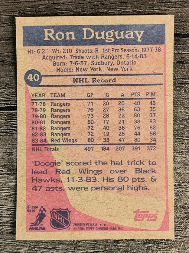 1984-85 Topps #40 Ron Duguay SP