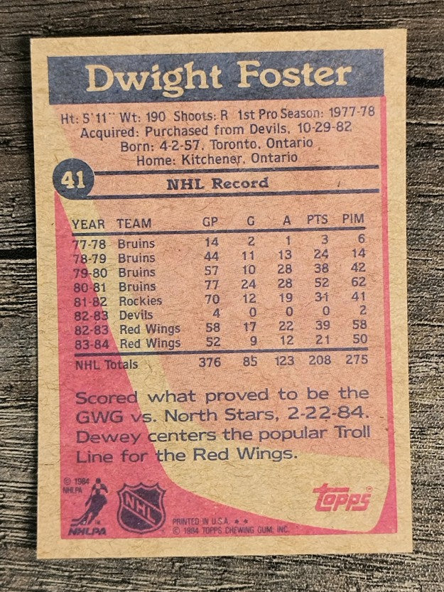 1984-85 Topps #41 Dwight Foster SP