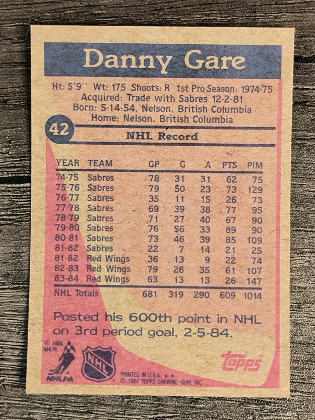 1984-85 Topps #42 Danny Gare SP