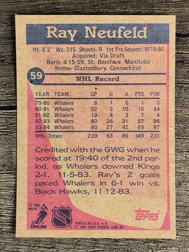 1984-85 Topps #59 Ray Neufeld