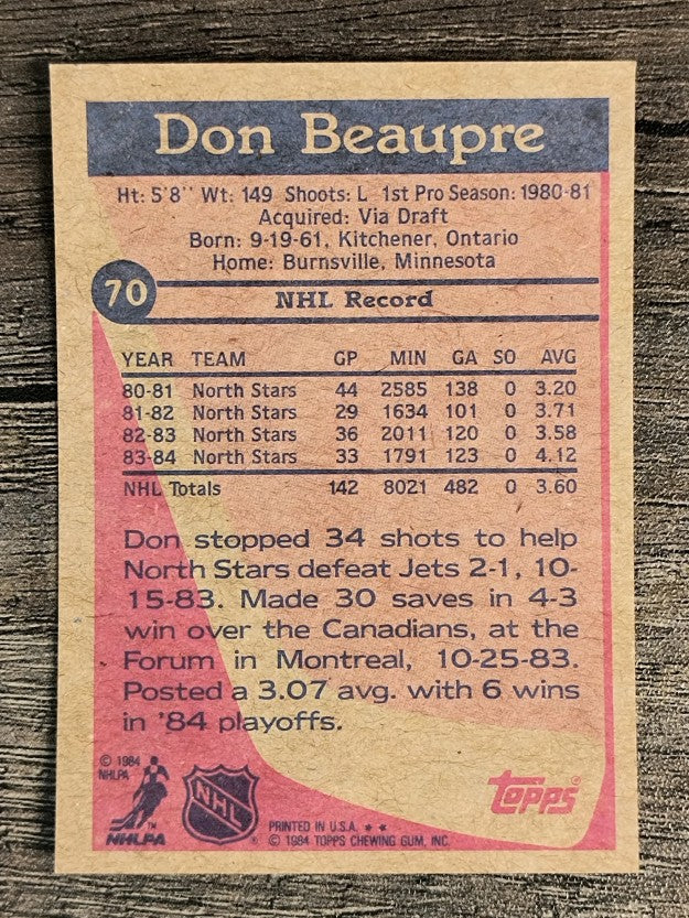 1984-85 Topps #70 Don Beaupre