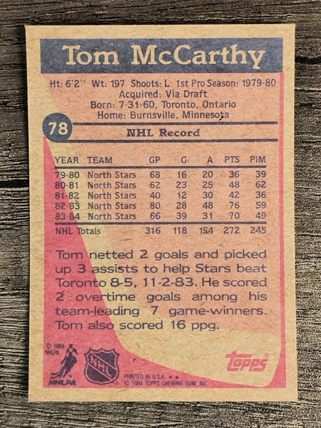 1984-85 Topps #78 Tom McCarthy SP