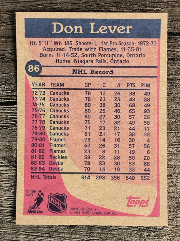 1984-85 Topps #86 Don Lever