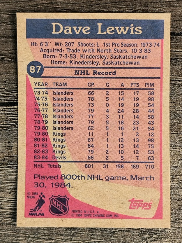 1984-85 Topps #87 Dave Lewis