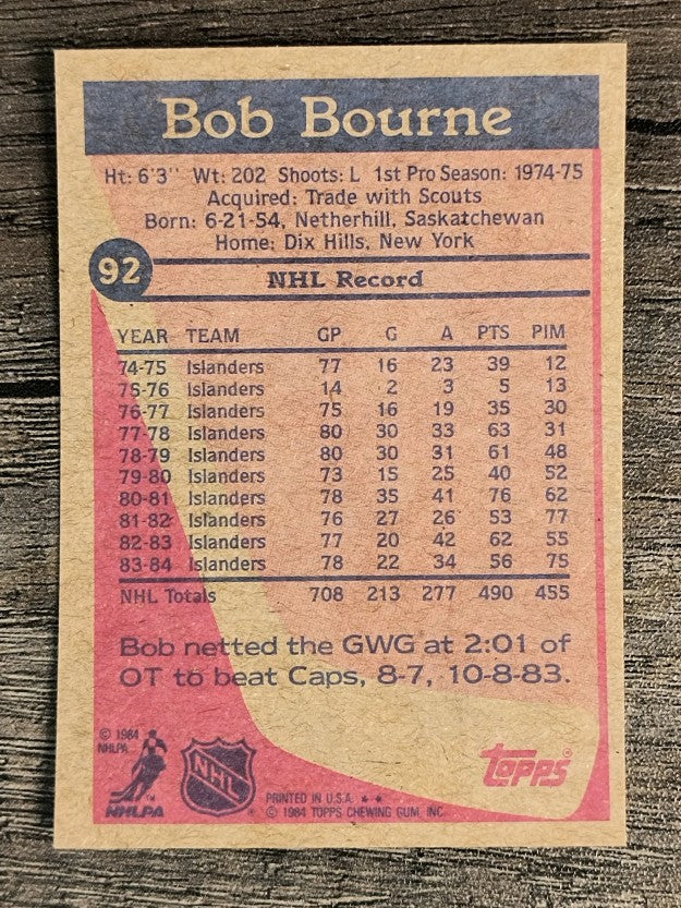 1984-85 Topps #92 Bob Bourne