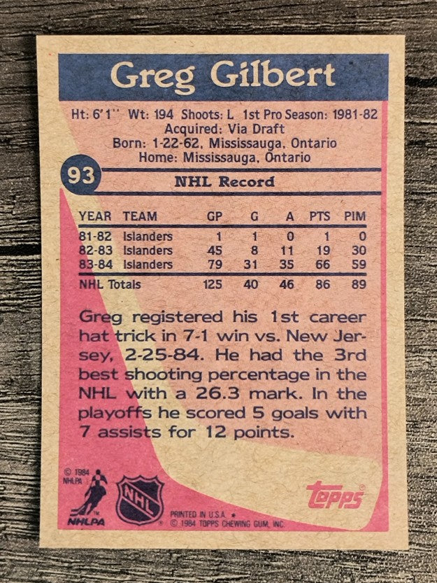 1984-85 Topps #93 Greg Gilbert RC
