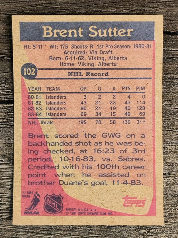 1984-85 Topps #102 Brent Sutter SP