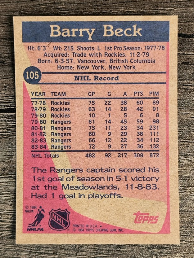 1984-85 Topps #105 Barry Beck