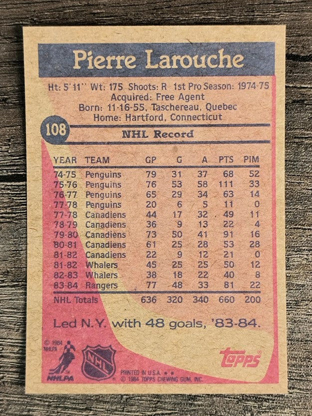 1984-85 Topps #108 Pierre Larouche SP
