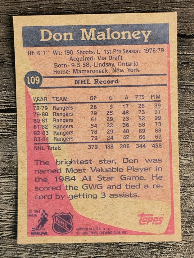 1984-85 Topps #109 Don Maloney SP