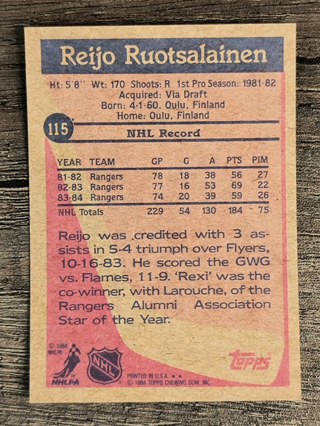 1984-85 Topps #115 Reijo Ruotsalainen SP