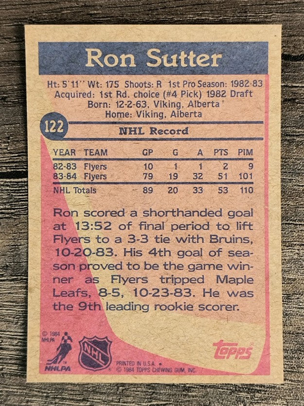 1984-85 Topps #122 Ron Sutter RC