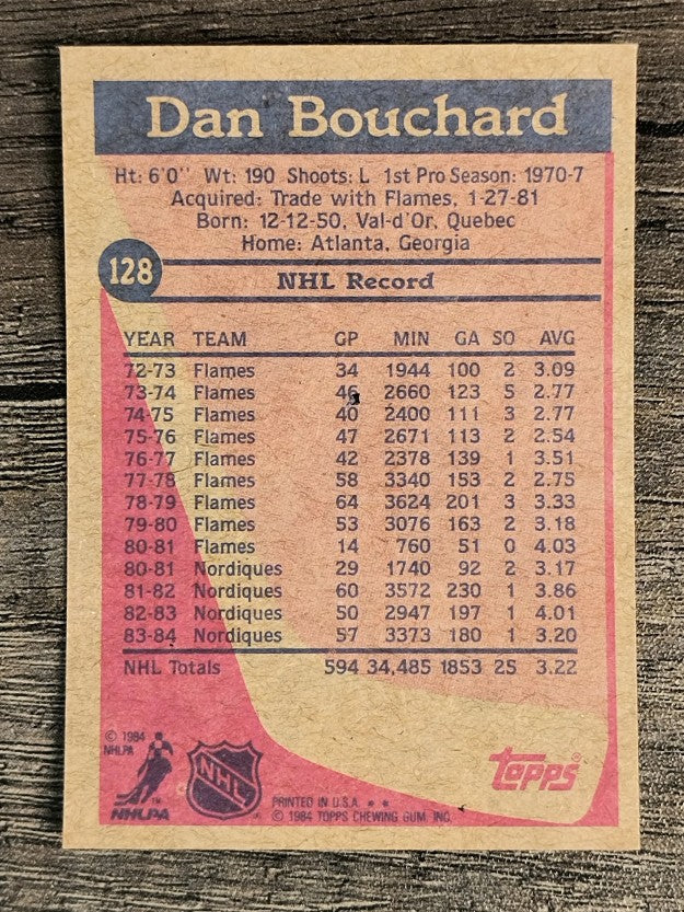 1984-85 Topps #128 Dan Bouchard SP