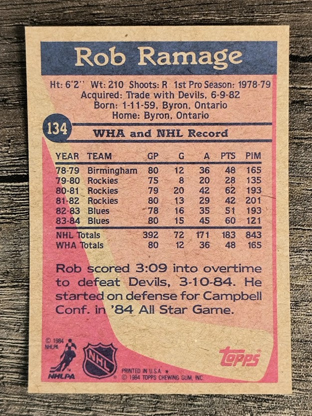 1984-85 Topps #134 Rob Ramage