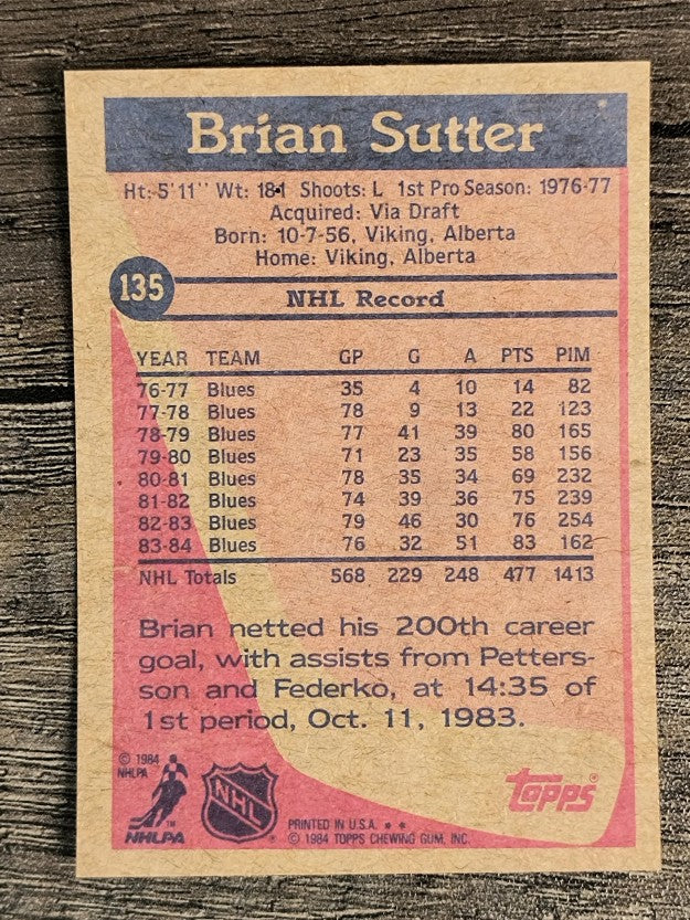 1984-85 Topps #135 Brian Sutter