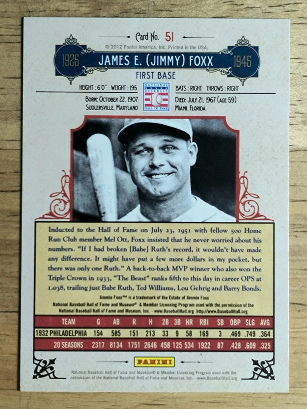 2012 Panini Cooperstown #51 Jimmie Foxx