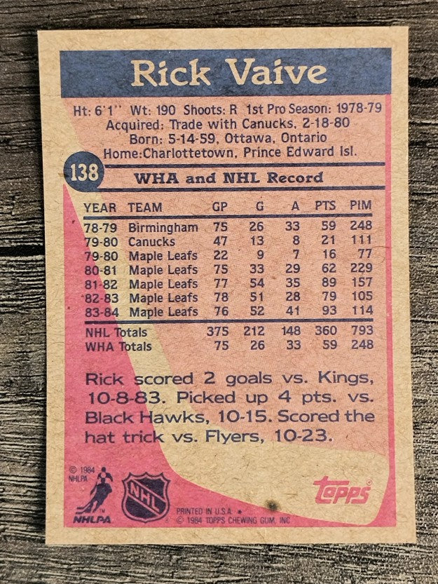 1984-85 Topps #138 Rick Vaive