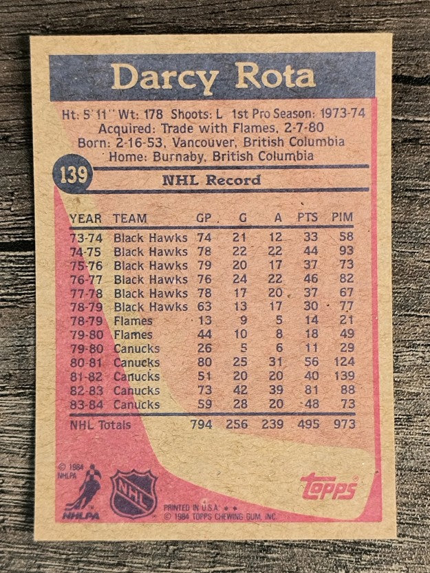 1984-85 Topps #139 Darcy Rota SP