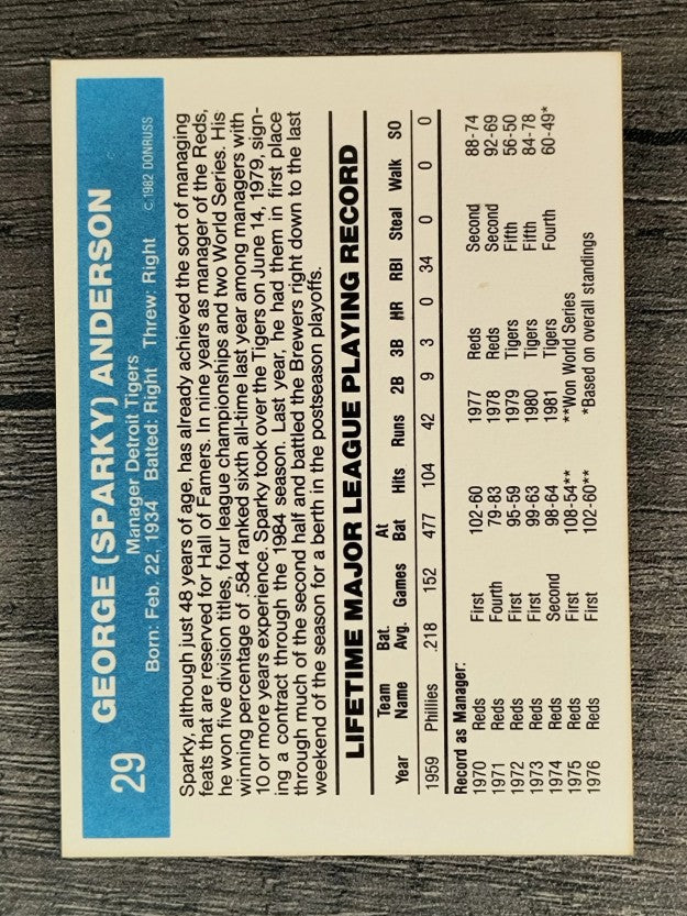 1982 Donruss #29 Sparky Anderson MG