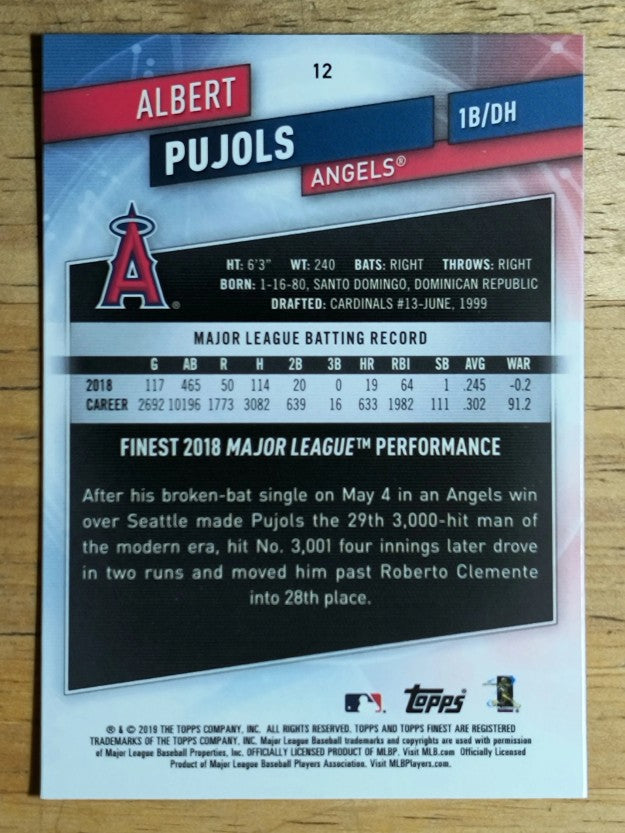 2019 Finest #12 Albert Pujols
