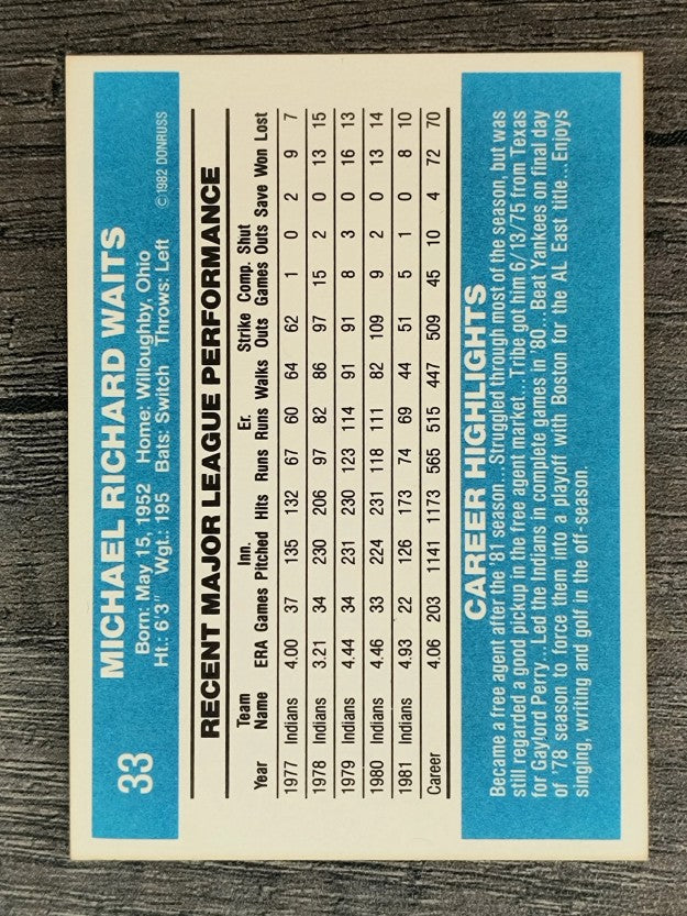 1982 Donruss #33 Rick Waits