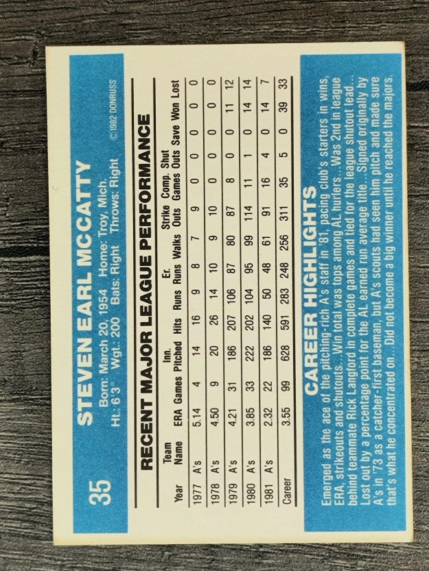 1982 Donruss #35 Steve McCatty