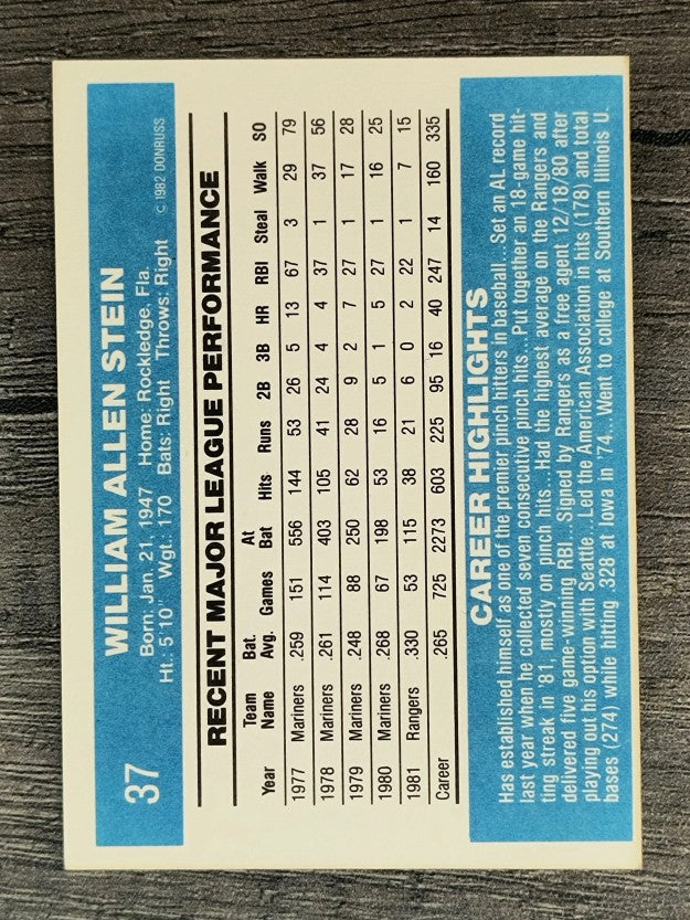 1982 Donruss #37 Bill Stein