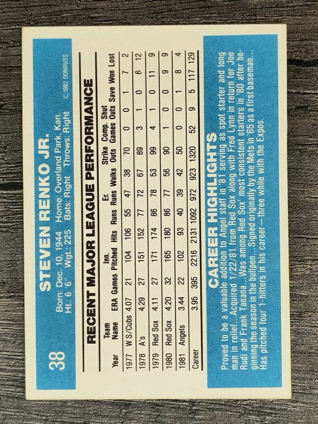 1982 Donruss #38 Steve Renko