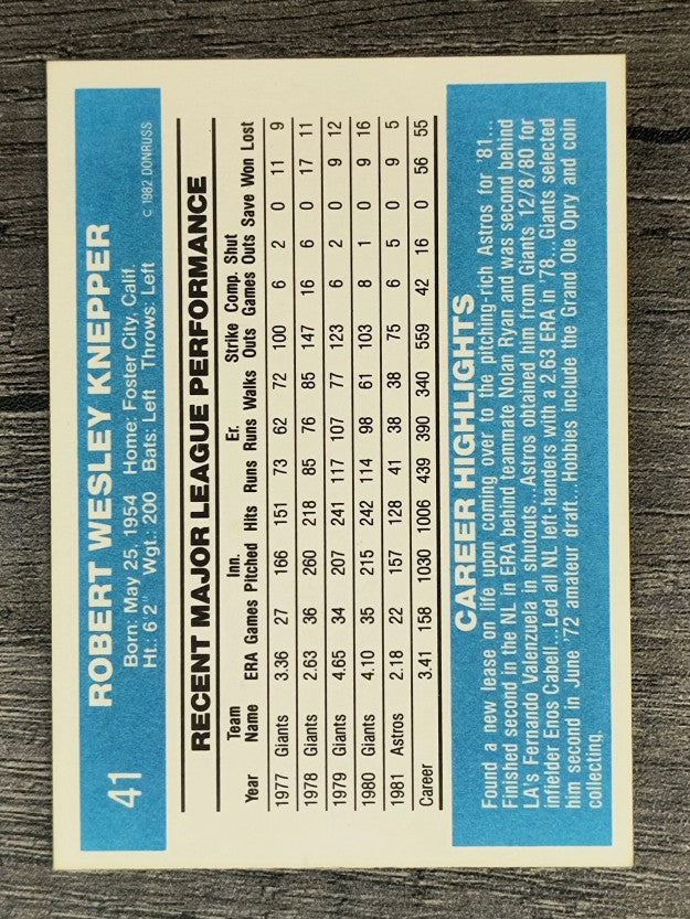 1982 Donruss #41 Bob Knepper