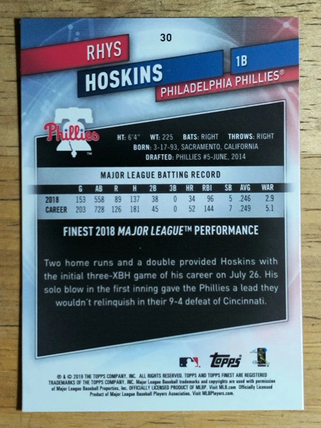 2019 Finest #30 Rhys Hoskins