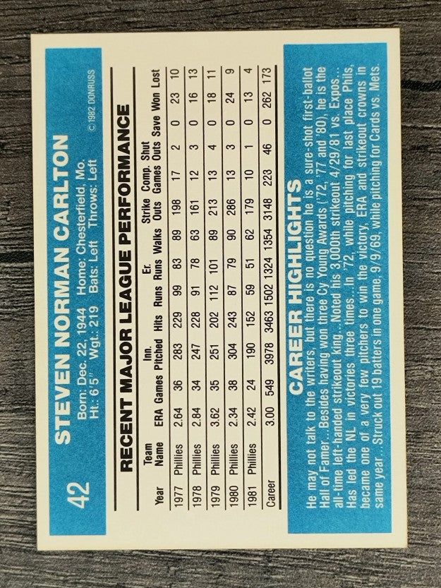 1982 Donruss #42 Steve Carlton
