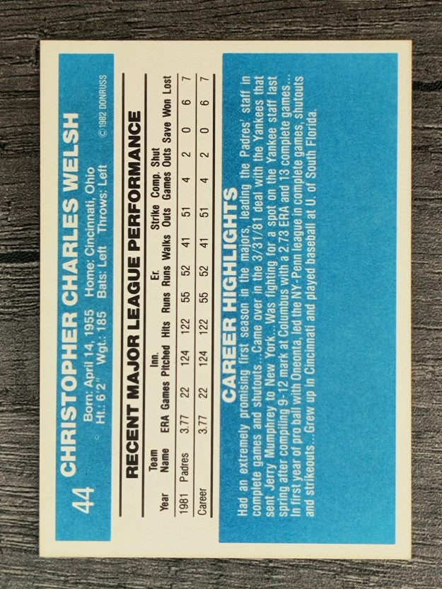 1982 Donruss #44 Chris Welsh
