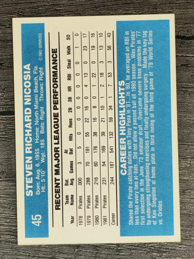 1982 Donruss #45 Steve Nicosia