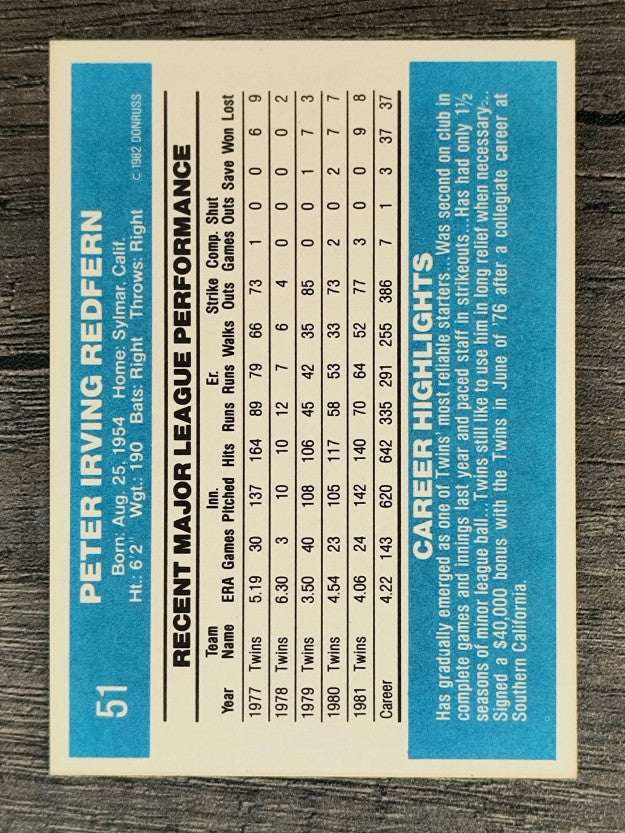 1982 Donruss #51 Pete Redfern