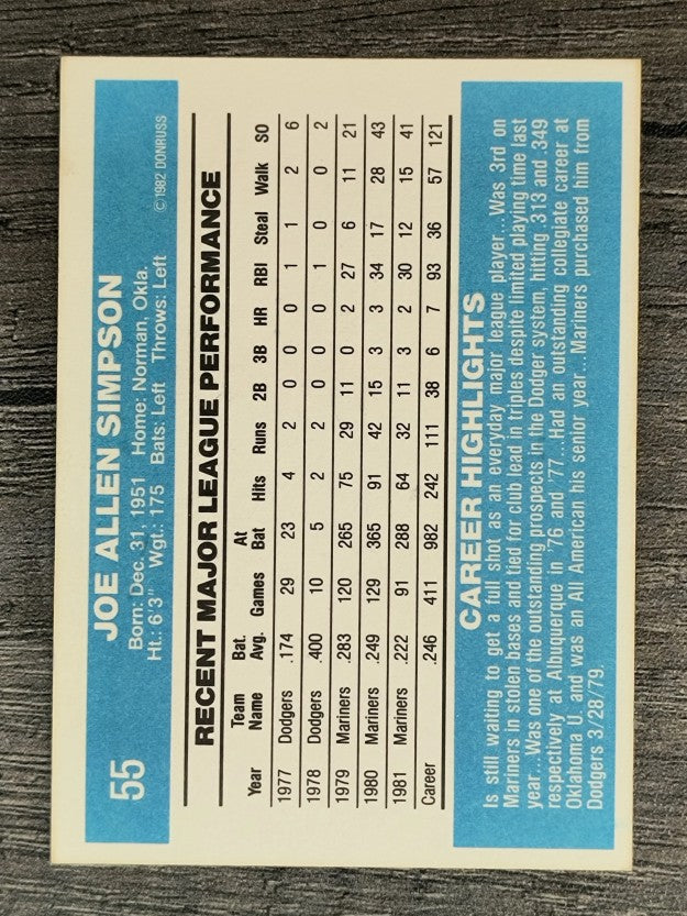 1982 Donruss #55 Joe Simpson