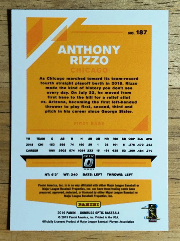2019 Donruss Optic #187 Anthony Rizzo