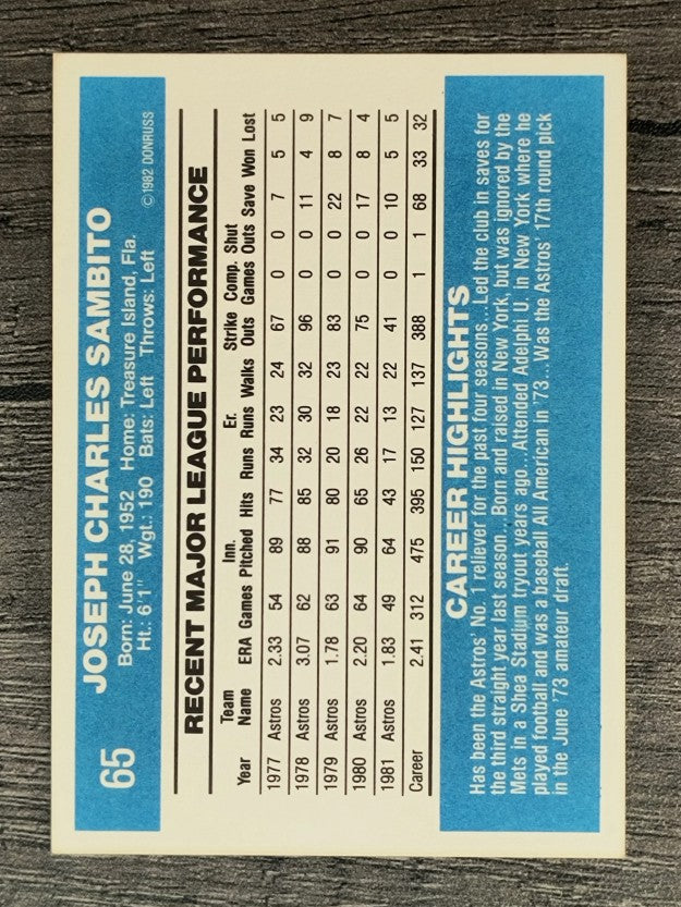 1982 Donruss #65 Joe Sambito