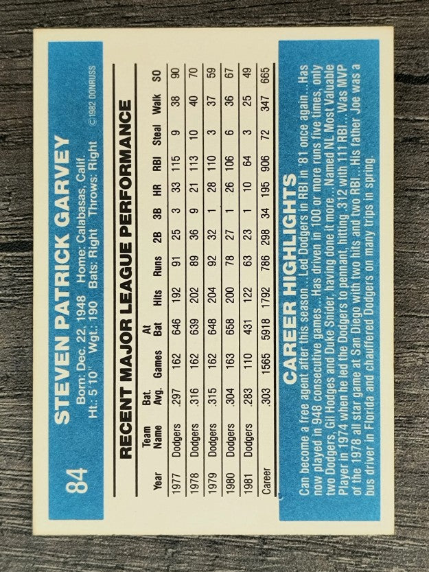 1982 Donruss #84 Steve Garvey