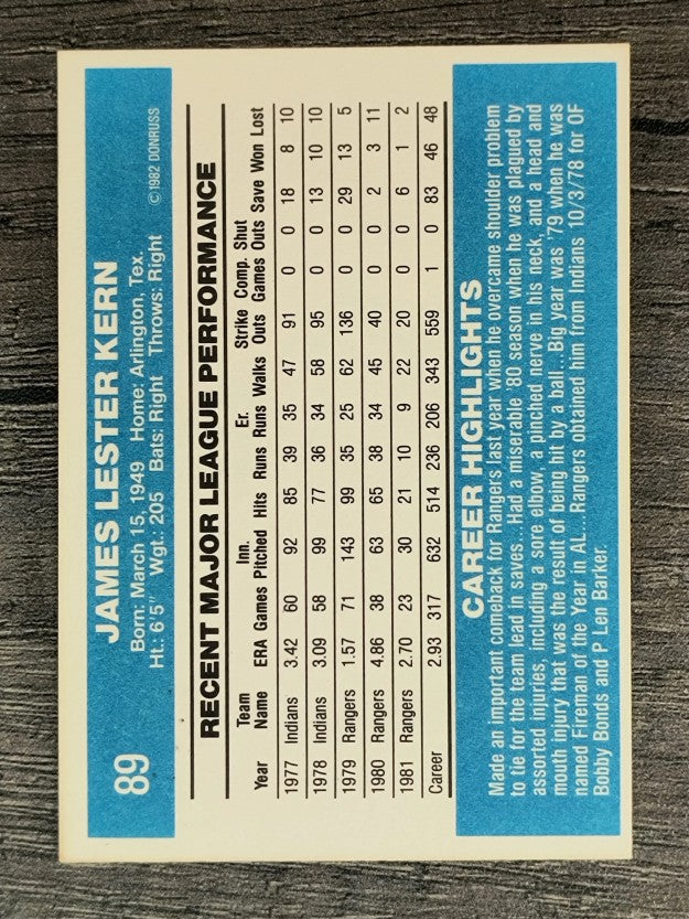 1982 Donruss #89 Jim Kern