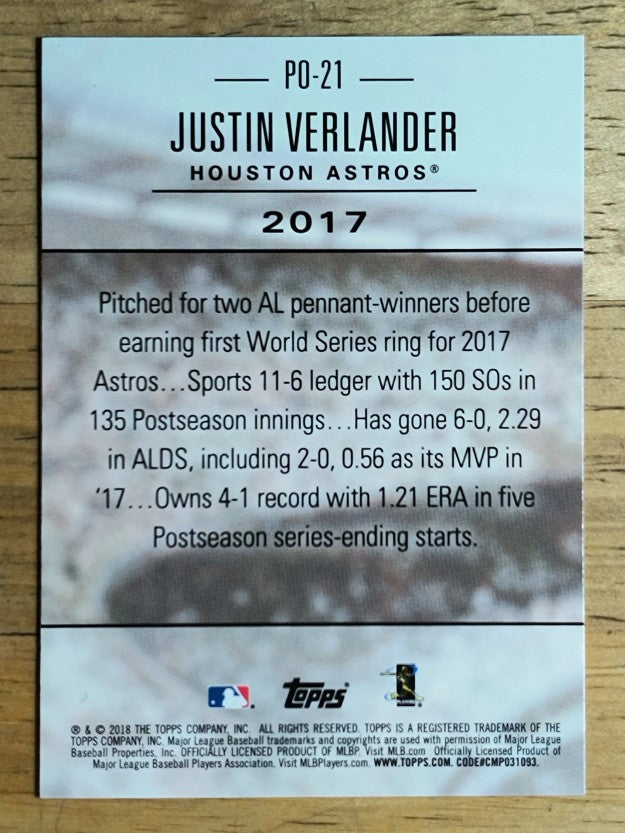 2018 Topps Update Postseason Preeminence #PO21 Justin Verlander
