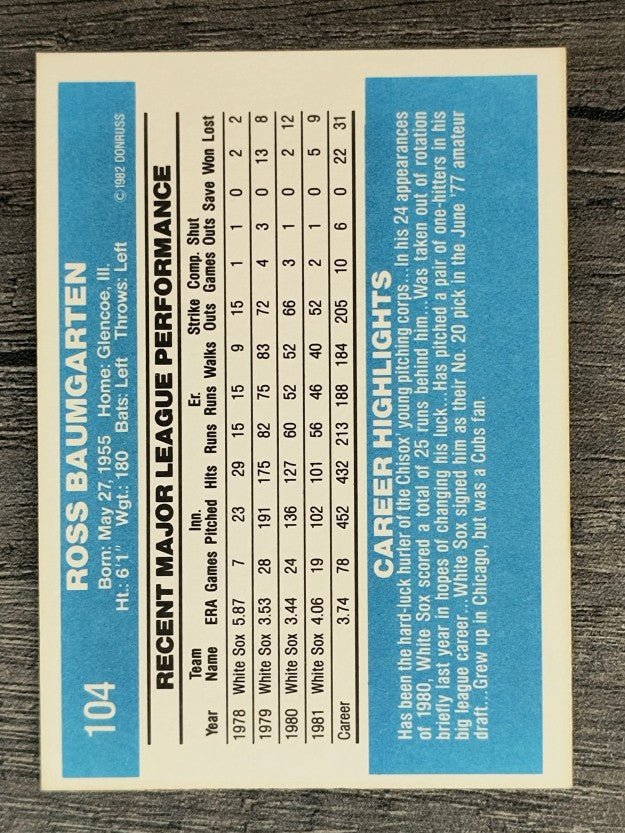 1982 Donruss #104 Ross Baumgarten