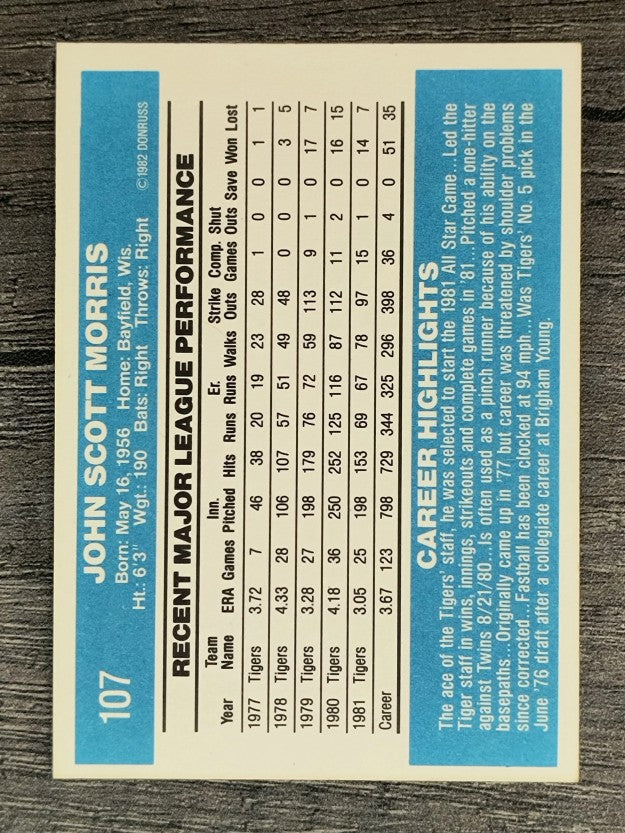 1982 Donruss #107 Jack Morris