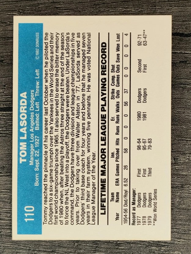 1982 Donruss #110 Tom Lasorda MG