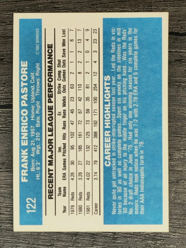 1982 Donruss #122 Frank Pastore