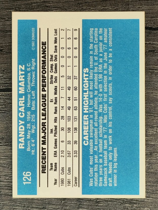1982 Donruss #126 Randy Martz