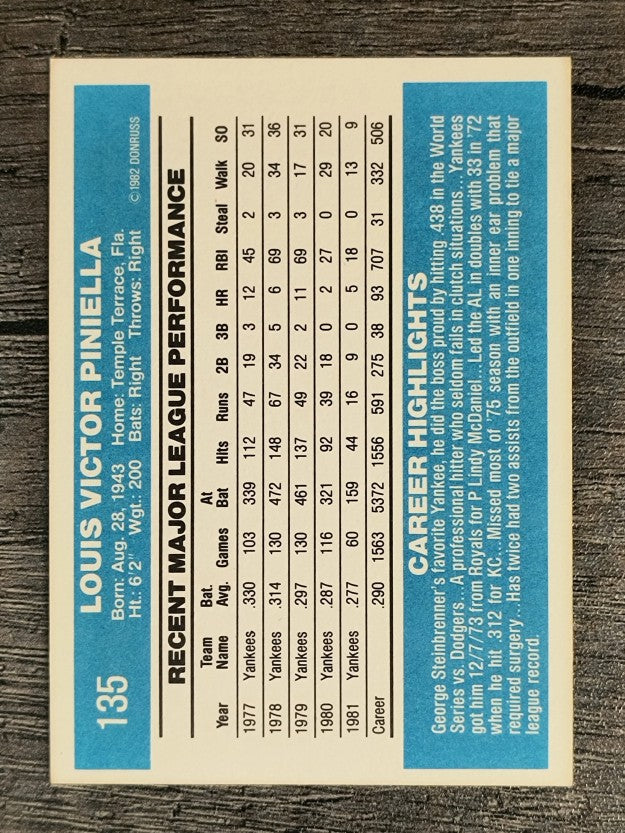 1982 Donruss #135 Lou Piniella